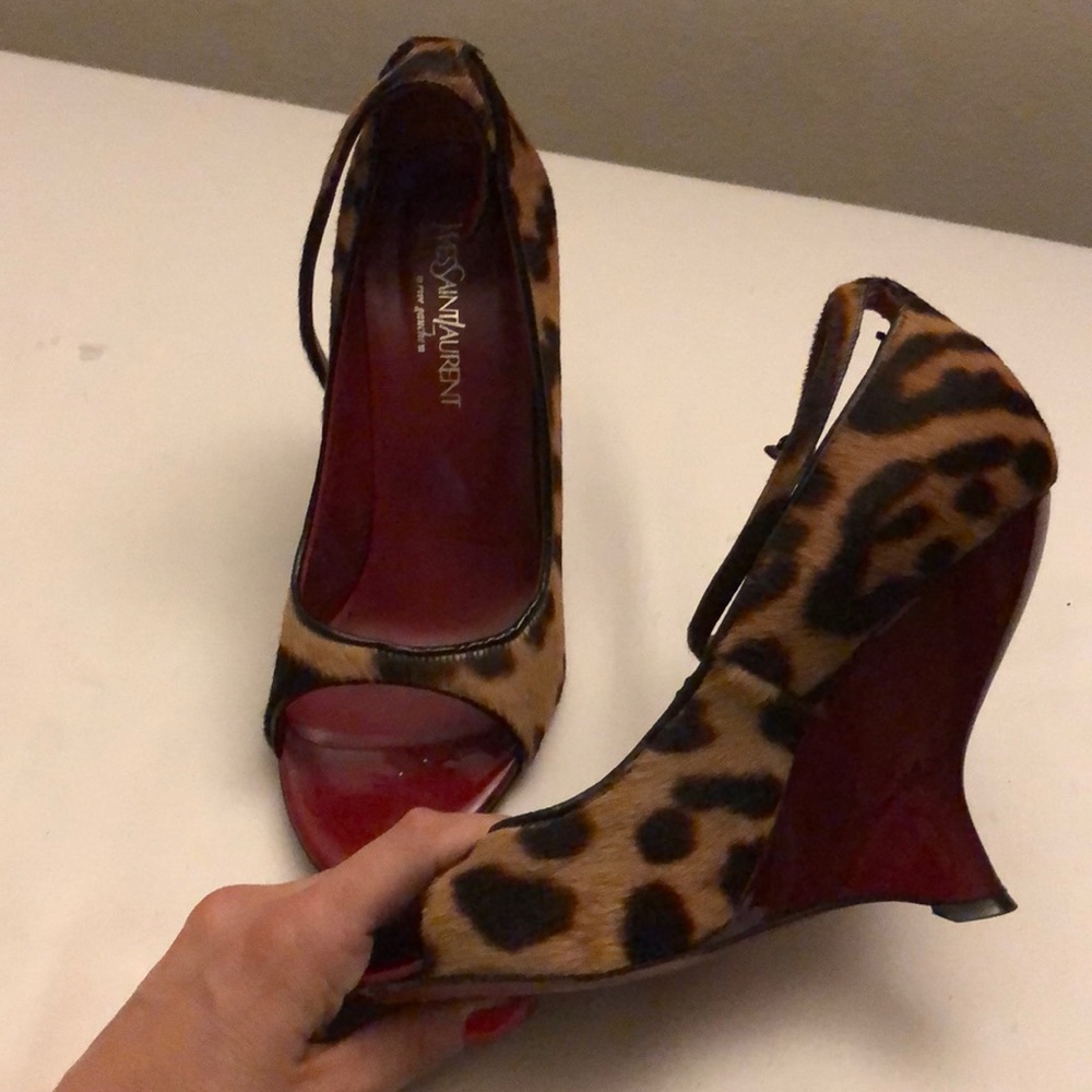 Yves saint lauren peep toe wedges size 7 1/2
